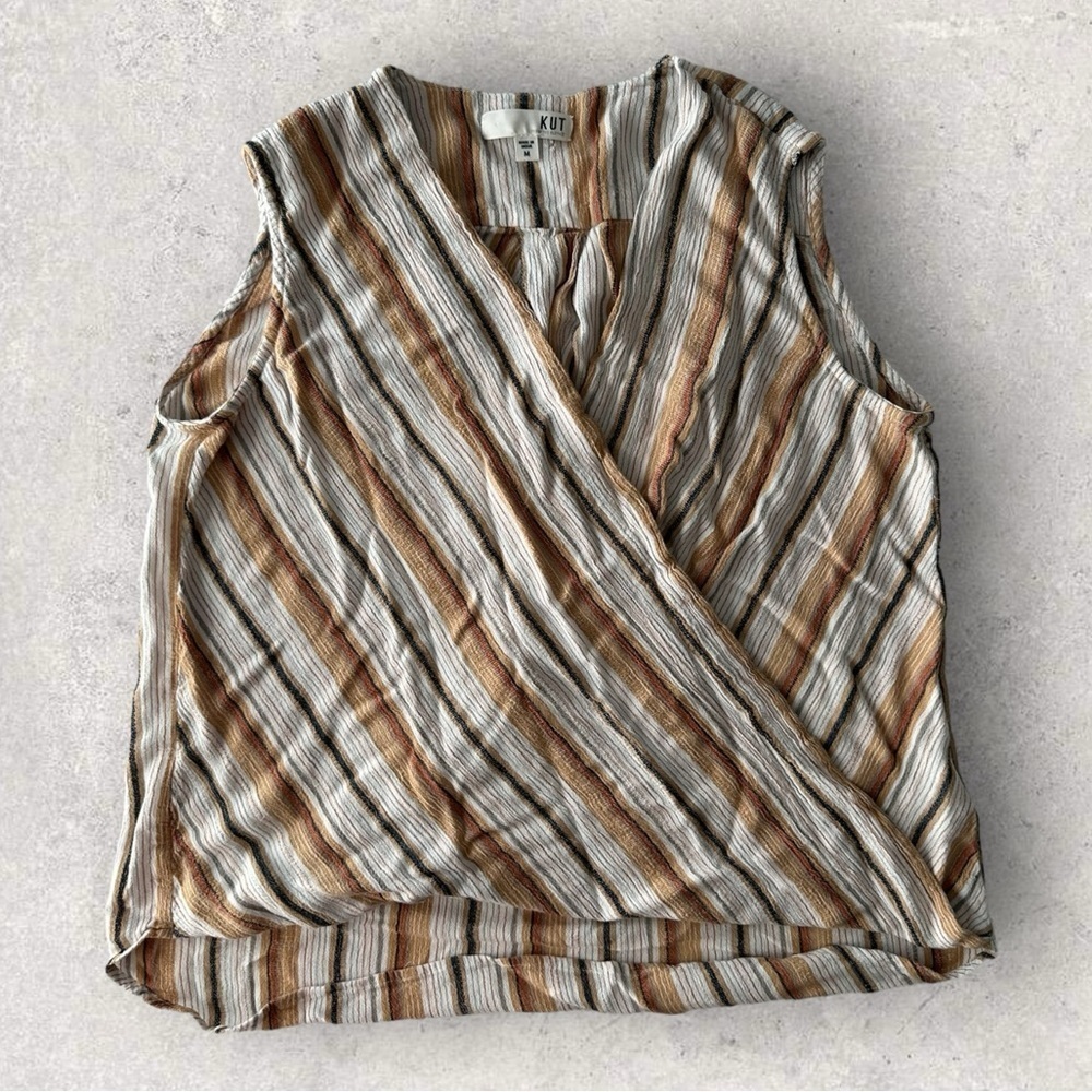 Kut from the Kloth wrap-front sleeveless striped multicolor blouse Medium